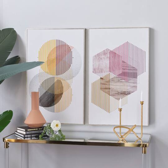 Set of 2 White Wood Contemporary Wall Art 20", 32"